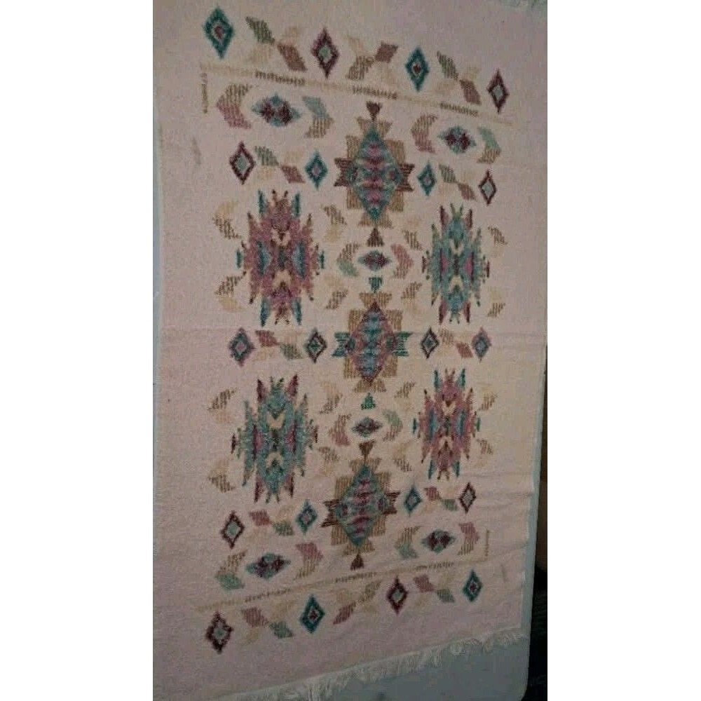 Vintage Franco Southwestern Towel Set 2pc Pastel Aztec Boho Fringed Bath Hand
